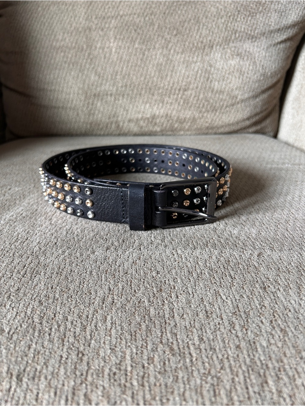 CAbi Black Studded Leather Belt with Mixed Metal Accents